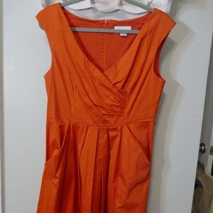 Orange Cotton Vneck Full Skirt dress with pockets. W 12
